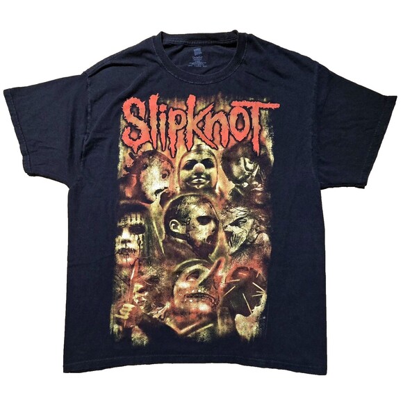 RARE Slipknot Shirt Y2K 2000s Band Faces 9 Masks Iowa Era L Double Sided Logo - Picture 1 of 10